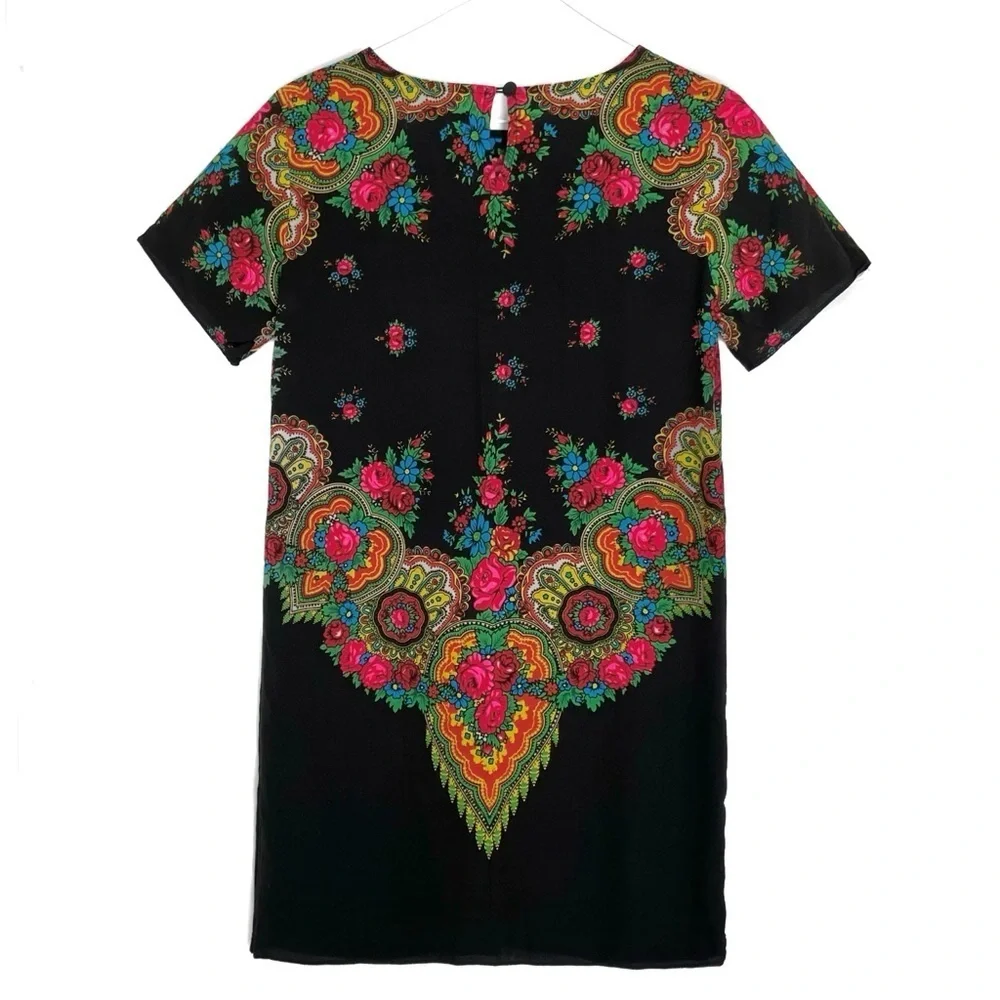 SHAKUHACHI Boho Floral Gypsy Tee Shift Mini Dress - Picture 6 of 7